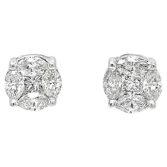10mm Diamond Cluster Stud Earrings For Sale