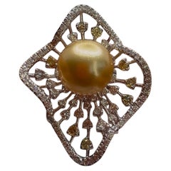 10 mm großer Cocktail-Diamantring mit goldener Südseeperle im „Soleil“-Design