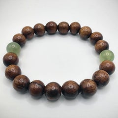 10mm Kalimantan Agarwood & Natural Light Green Serpentine Jade Beads Bracelet