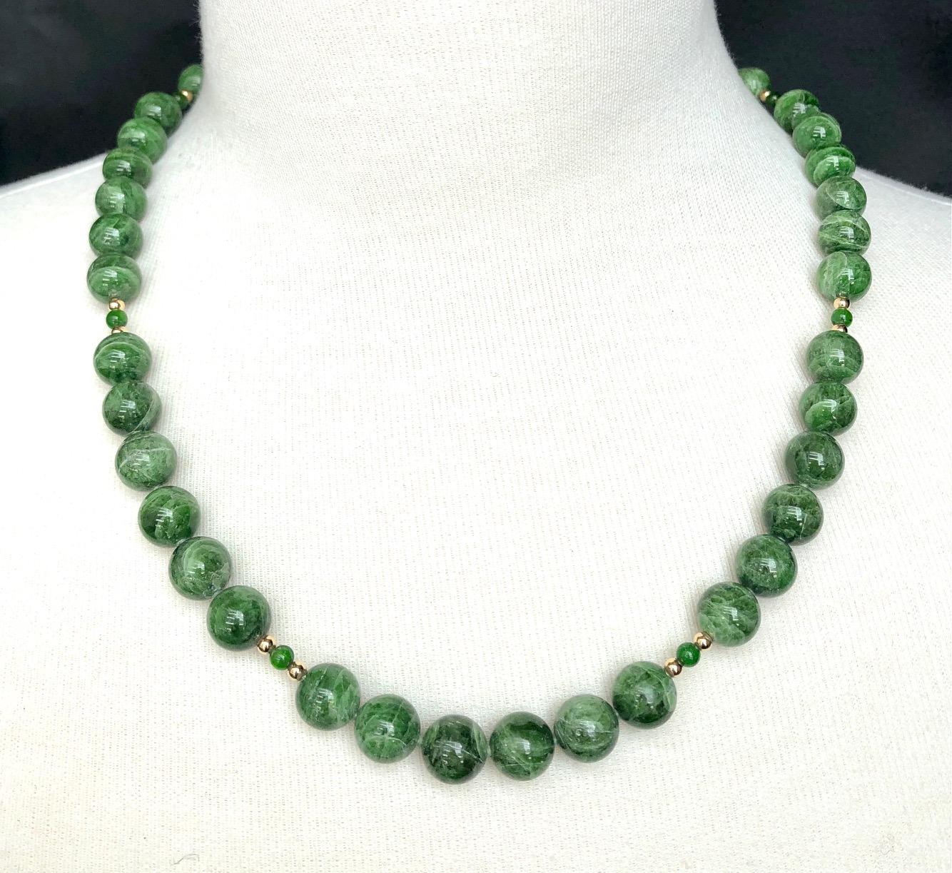 Every woman should have a strand of pearls, but not every woman (or man) has the opportunity to own a strand of rare, chrome diopside beads! This beautiful strand of 10 mm round, variegated chrome diopside beads displays gorgeous shades of basil,