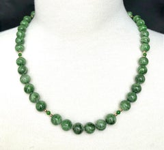 10mm Variegated Chrome Diopside Beaded Necklace with Yellow Gold Accents