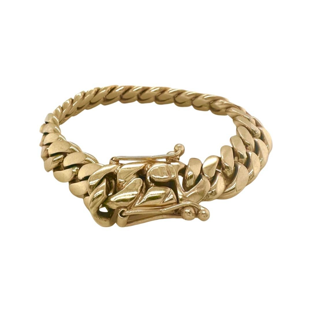 Pulsera Sólida de Eslabones Cubanos en Oro Amarillo de 14k en Bueno Estado en Miami, FL