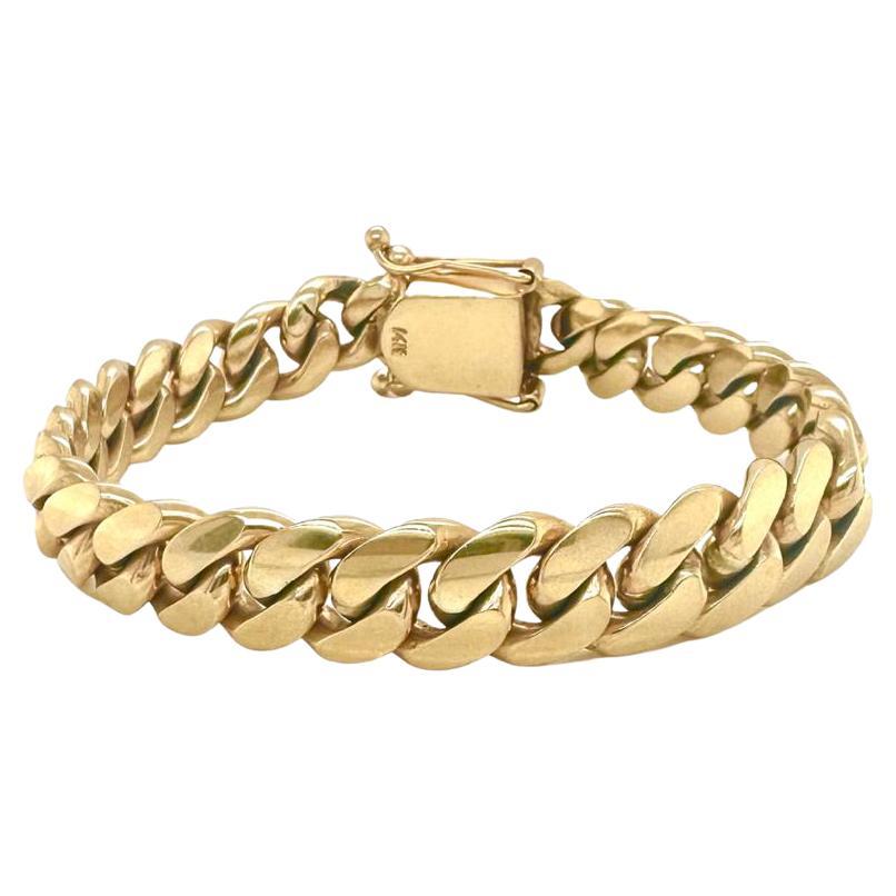 Solid Cuban Link Bracelet in 14k Yellow Gold For Sale