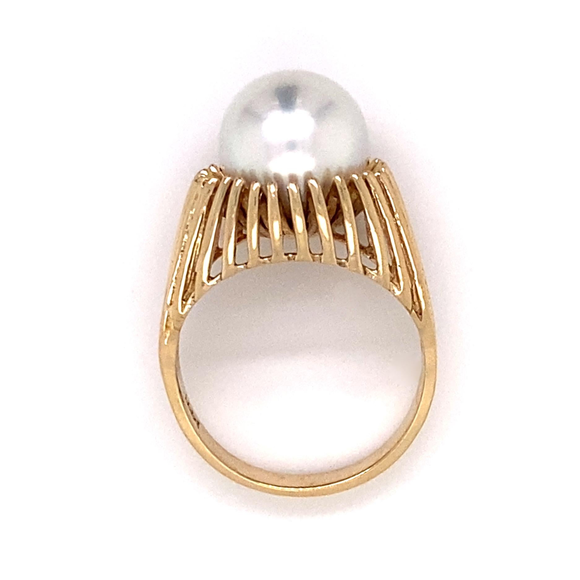 South Sea Pearl Cocktail Ring with Raised Cage Setting in Yellow Gold 2