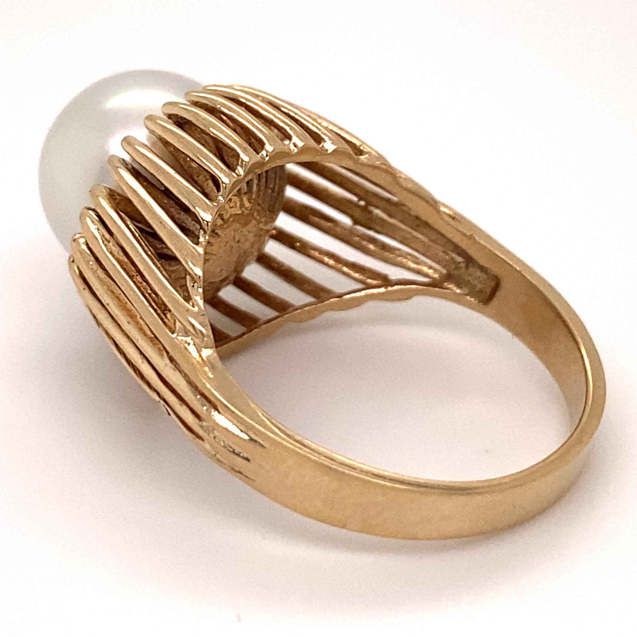 South Sea Pearl Cocktail Ring with Raised Cage Setting in Yellow Gold 1