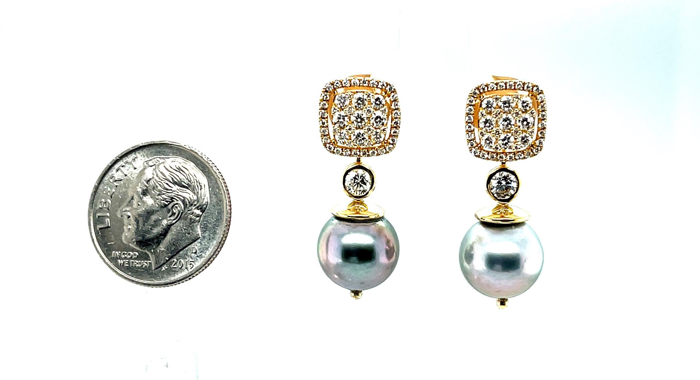 Tahitian Pearl Jackets with Diamond Pave Stud Earrings in Yellow Gold For Sale 3