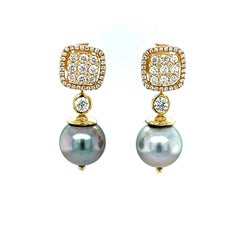 Tahitian Pearl Jackets with Diamond Pave Stud Earrings in Yellow Gold