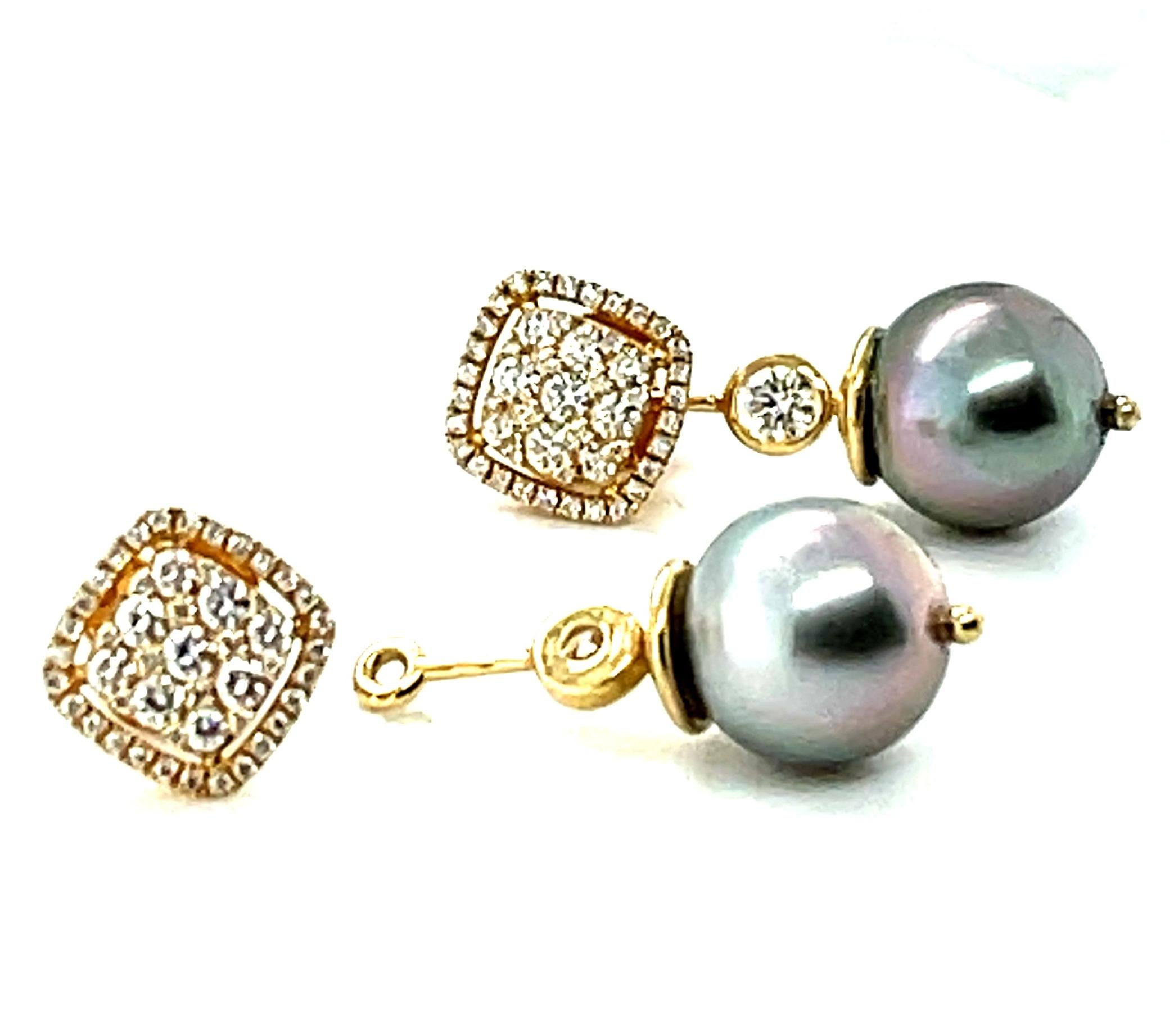 Tahitian Pearl Jackets with Diamond Pave Stud Earrings in Yellow Gold For Sale 1
