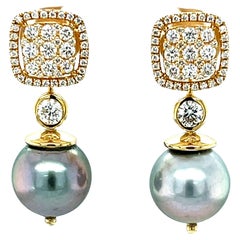 Tahitian Pearl Jackets with Diamond Pave Stud Earrings in Yellow Gold