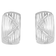 10mm Thick 18K White Gold Hoop Earrings Zig Zag V Vertical Stripe Line Hoops