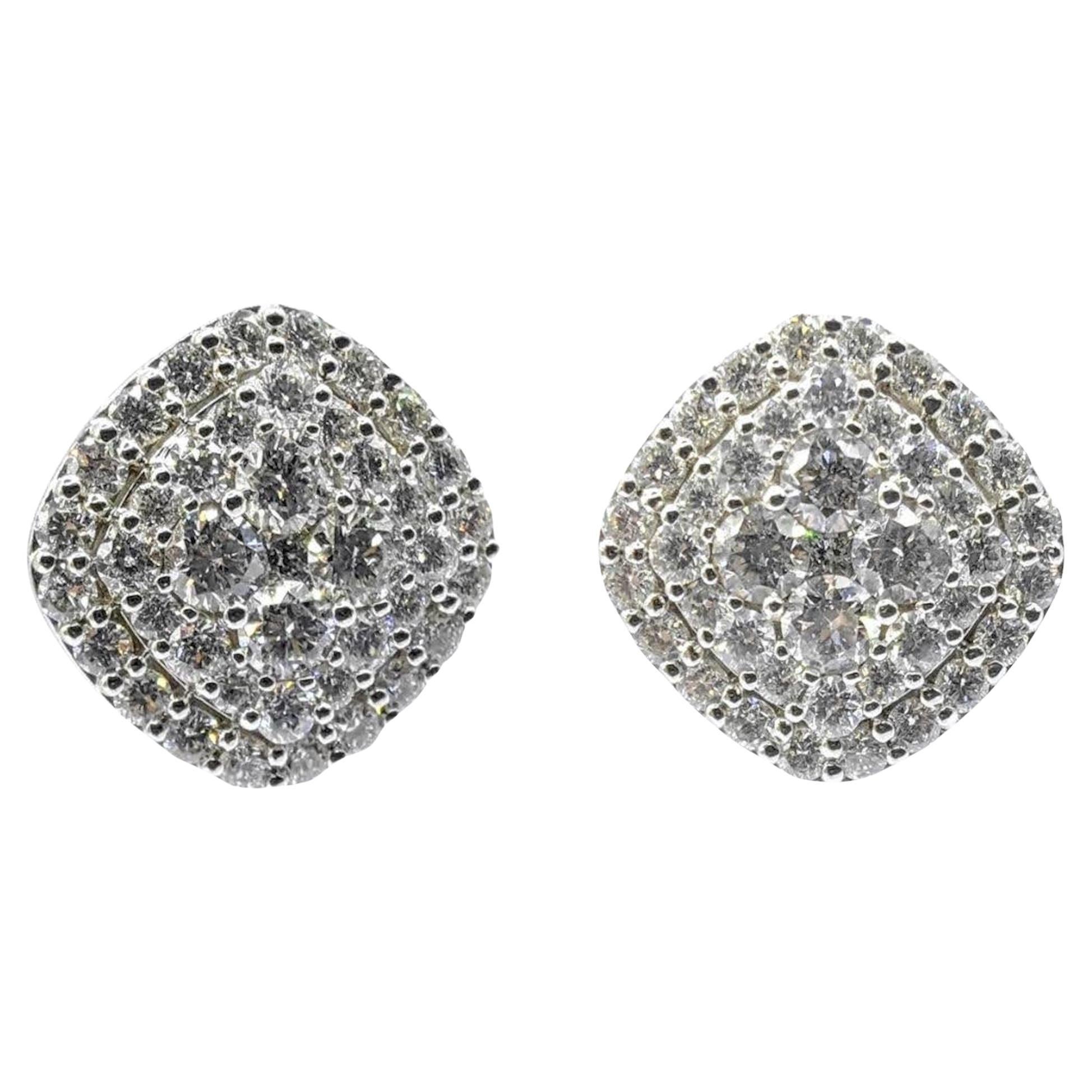 Bespoke 10mm Cushion Illusion Round Diamond Cluster Stud Earrings 18K White Gold