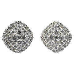 Bespoke 10mm Cushion Illusion Round Diamond Cluster Stud Earrings 18K White Gold