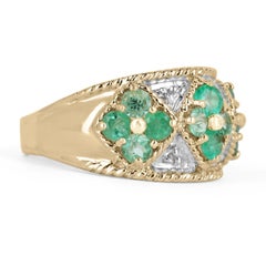 1.0tcw 14K Colombian Emerald-Round Cut & Diamond Band Cluster Gold Ring