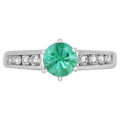 1.0tcw 14K Colombian Emerald-Round Cut & Diamond Engagement Gold Ring