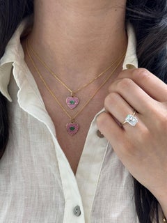 1.0tcw 14K Emerald & Pink Sapphire Heart Pendant - Oval Cut Green Gem Necklace