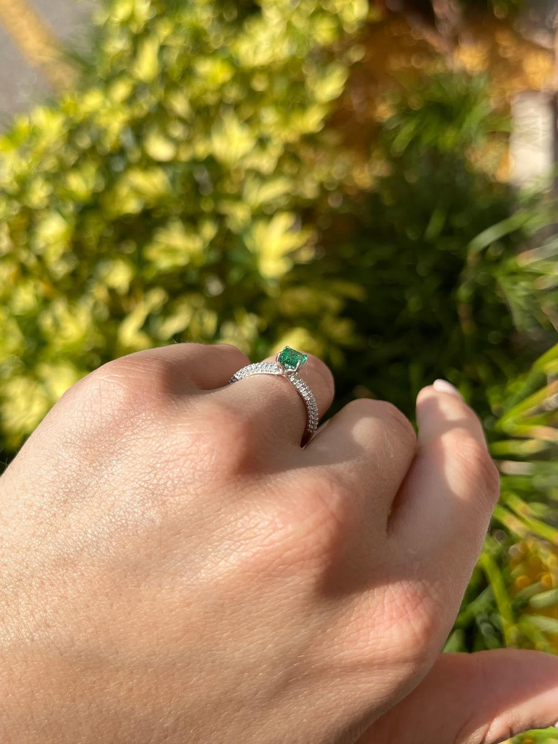 Women's 1.0tcw 14K Natural Emerald-Asscher Cut & Diamond Cluster Shank Ring For Sale