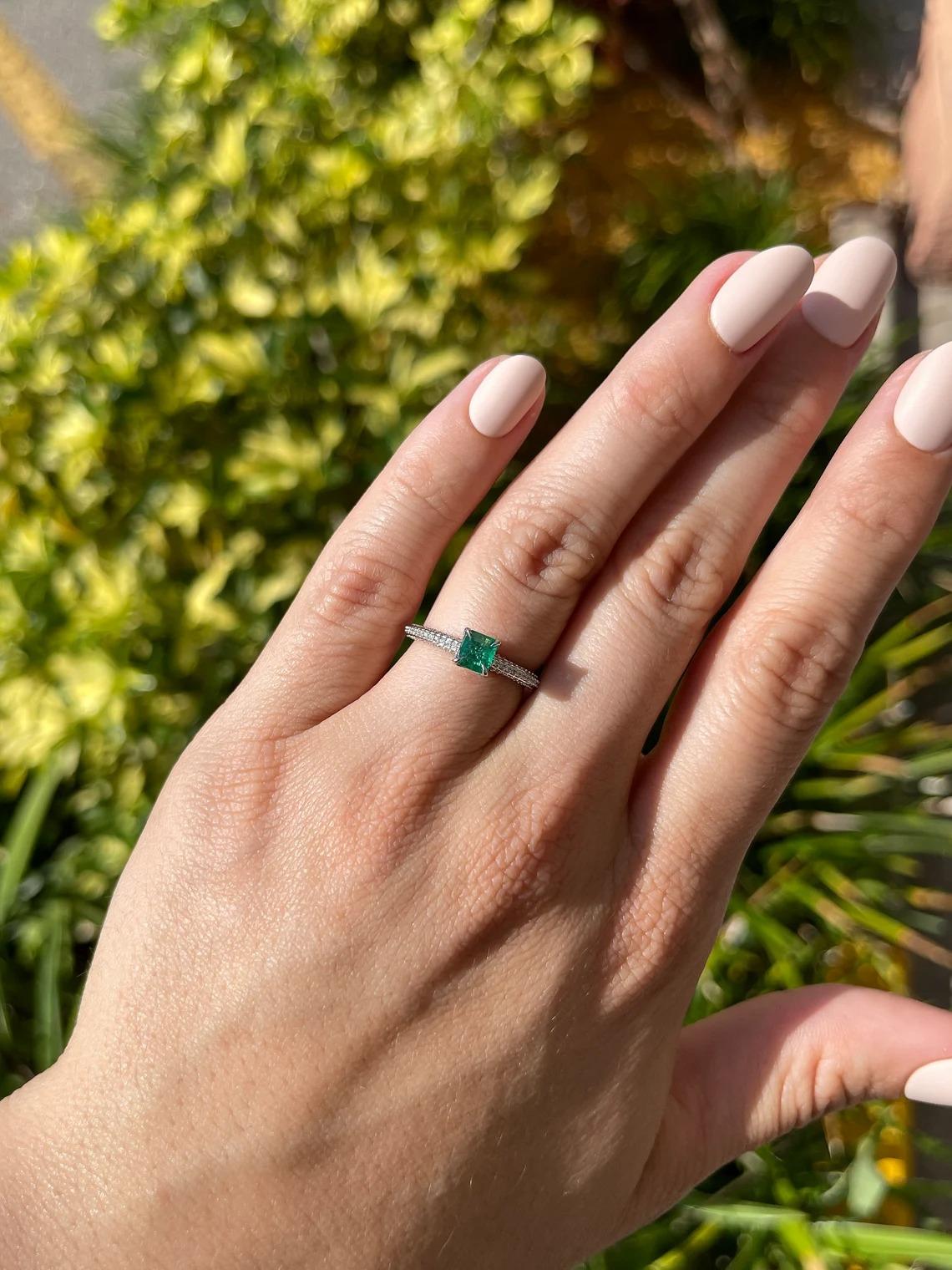1.0tcw 14K Natural Emerald-Asscher Cut & Diamond Cluster Shank Ring For Sale 1