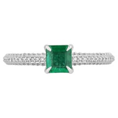 1.0tcw 14K Natural Emerald-Asscher Cut & Diamond Cluster Shank Ring
