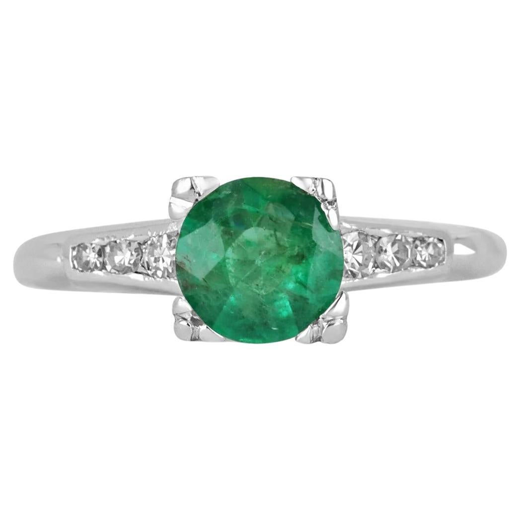 1.0tcw 14K Natural Round Cut Emerald & Diamond Solitaire Ring