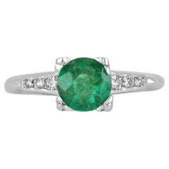 1.0tcw 14K Natural Round Cut Emerald & Diamond Solitaire Ring