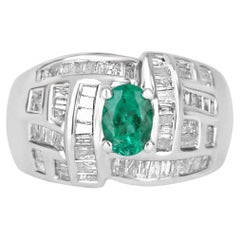 1.0tcw 18K Colombian Emerald-Oval Cut & Diamond Baguette Cocktail Gold Ring
