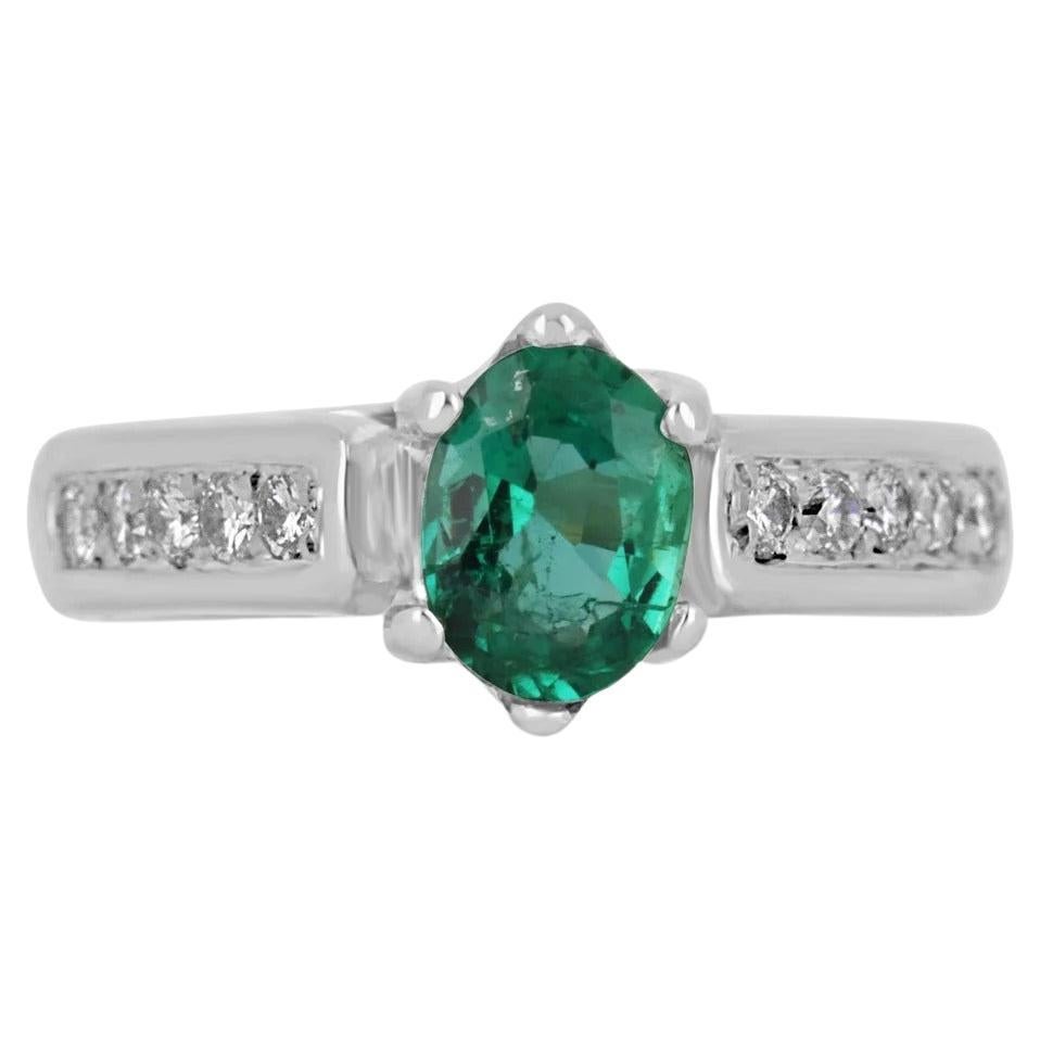 1.0tcw 18K Natural Emerald-Oval Cut & Diamond Accent Shank 