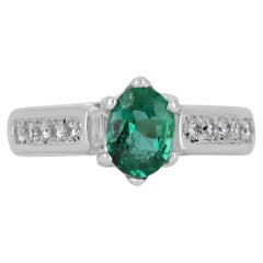 1.0tcw 18K Natural Emerald-Oval Cut & Diamond Accent Shank 