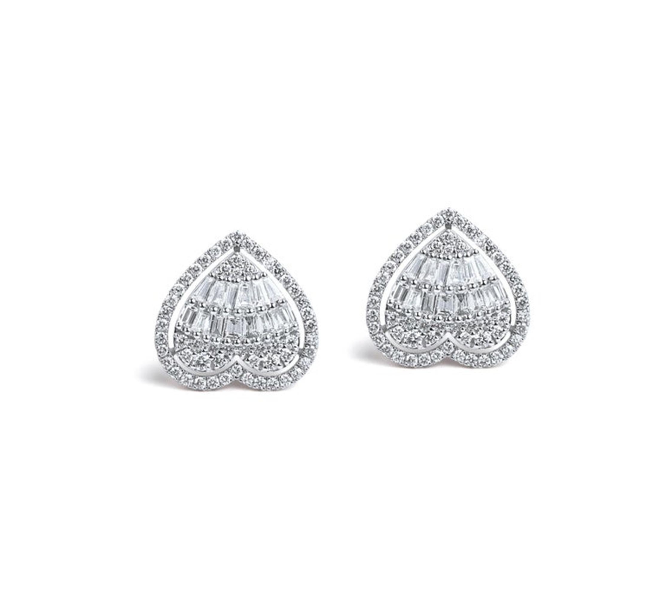 1.0TCW Baguette Diamond Halo Stud Earrings in 18K White Gold — Art Deco Elegance For Sale 2