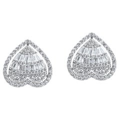 1.0TCW Baguette Diamond Halo Stud Earrings in 18K White Gold — Art Deco Elegance