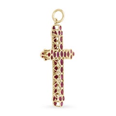 1.0tcw Unisex Natural Ruby Art Deco Gold Bezel Set Cross Pendant Solid Gold 14K