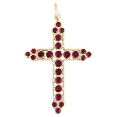 1.0tcw Unisex Natural Ruby Art Deco Gold Bezel Set Cross Pendant Solid Gold 14K