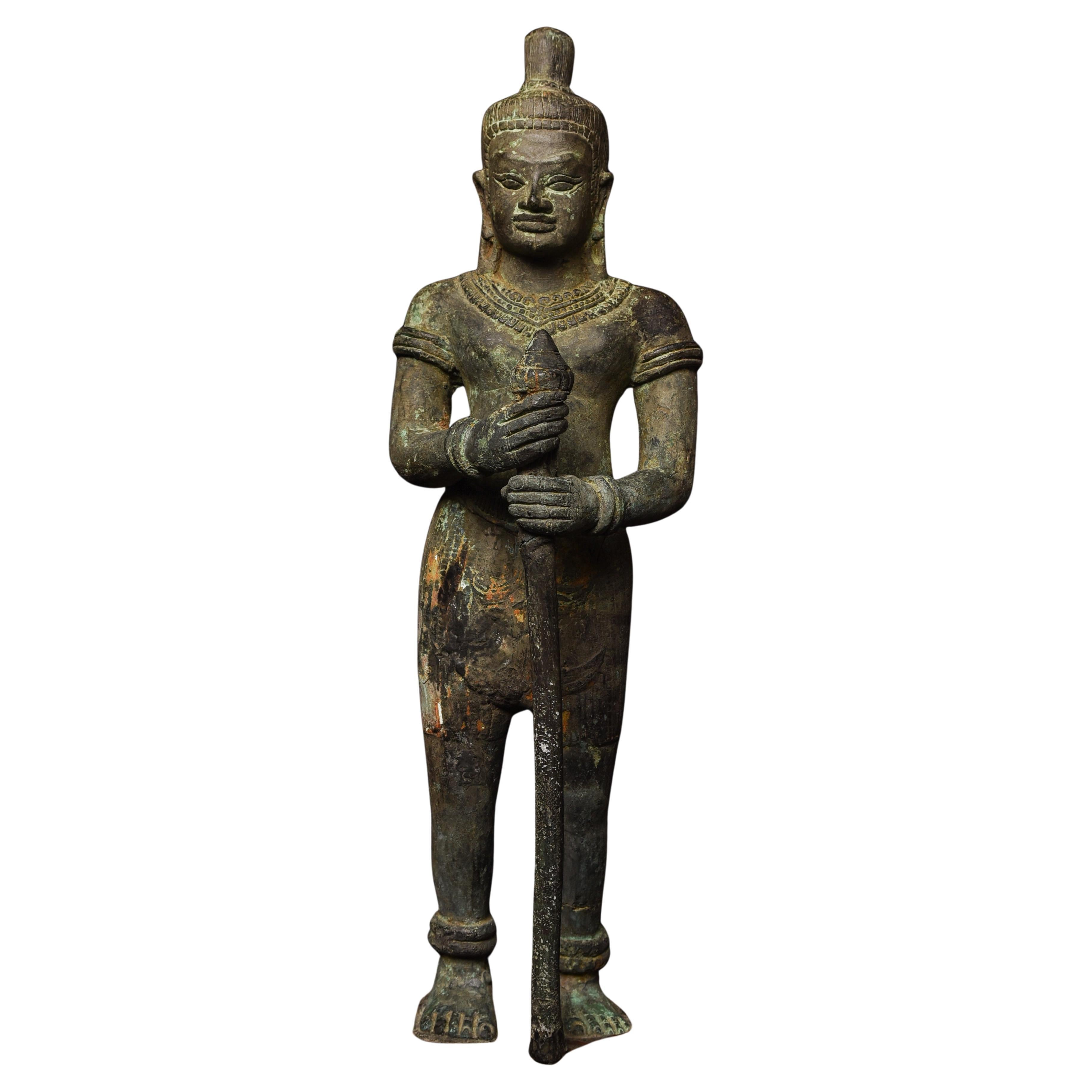 10th-11thC Cambodian Khmer Era Guardian Figure. Large, Powerful Temple Piece