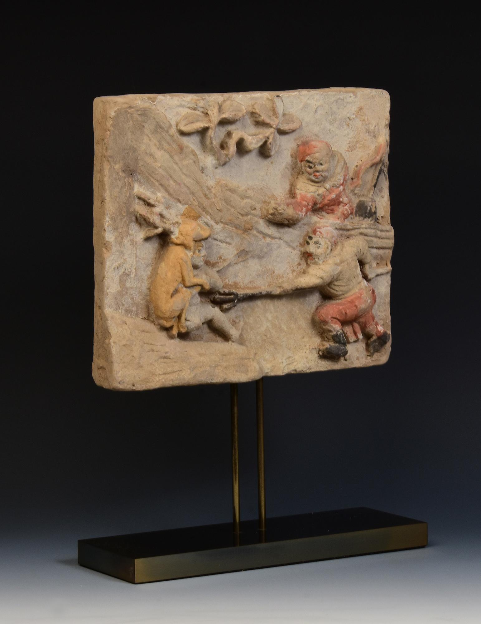 10th - 12th C., Song Dynasty, Antique Chinese Painted Pottery Panel with Figures in vendita 6