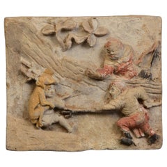 10th - 12th C., Song Dynasty, Antique Chinese Painted Pottery Panel with Figures