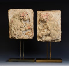10th - 12th Century, Song Dynasty, A Pair of Antique Chinese Pottery Lion Panel