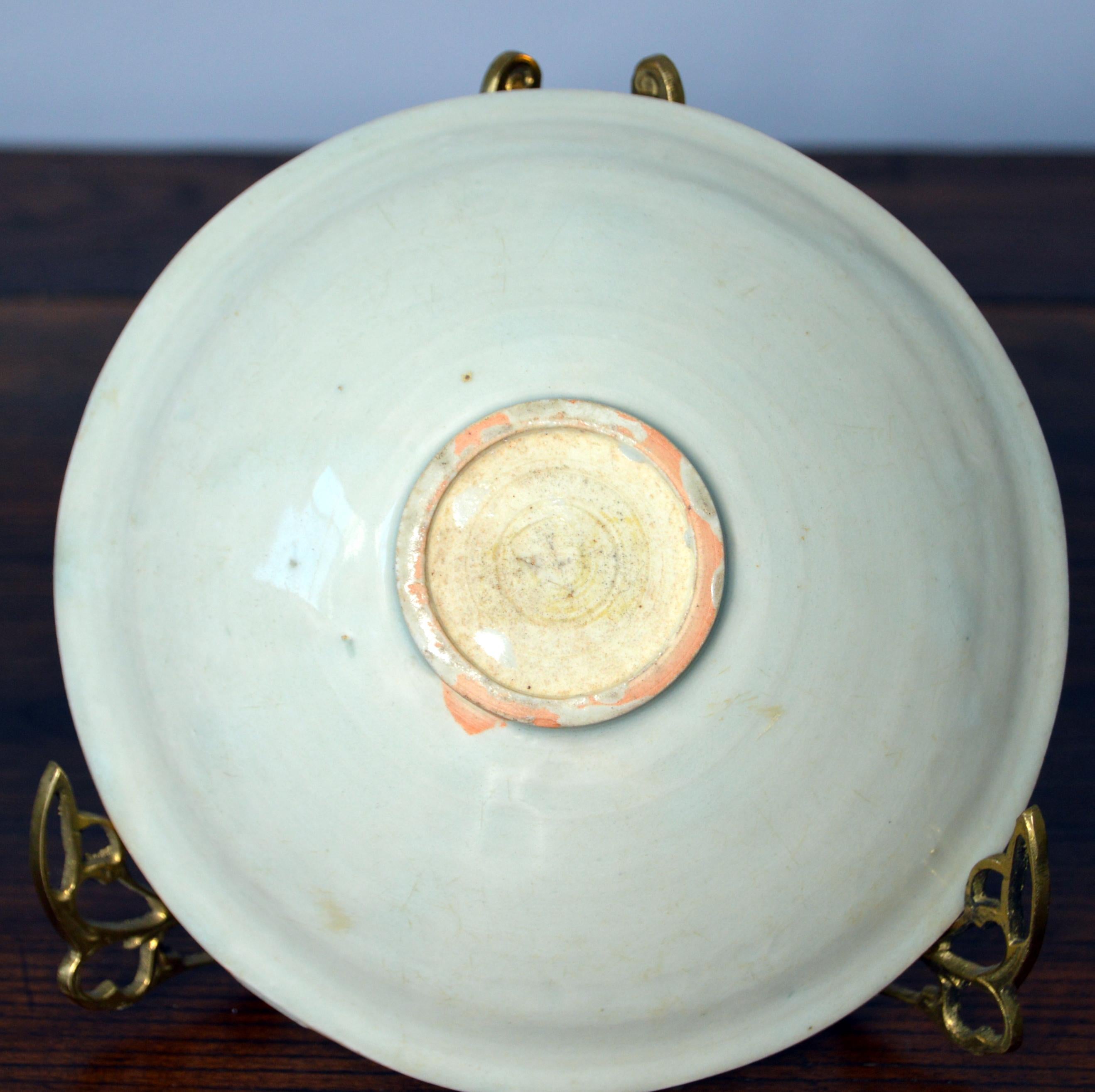 Glazed 10th-13th Century Song Dynasty Chinese Celadon Porcelain Bowl with Floral Motifs