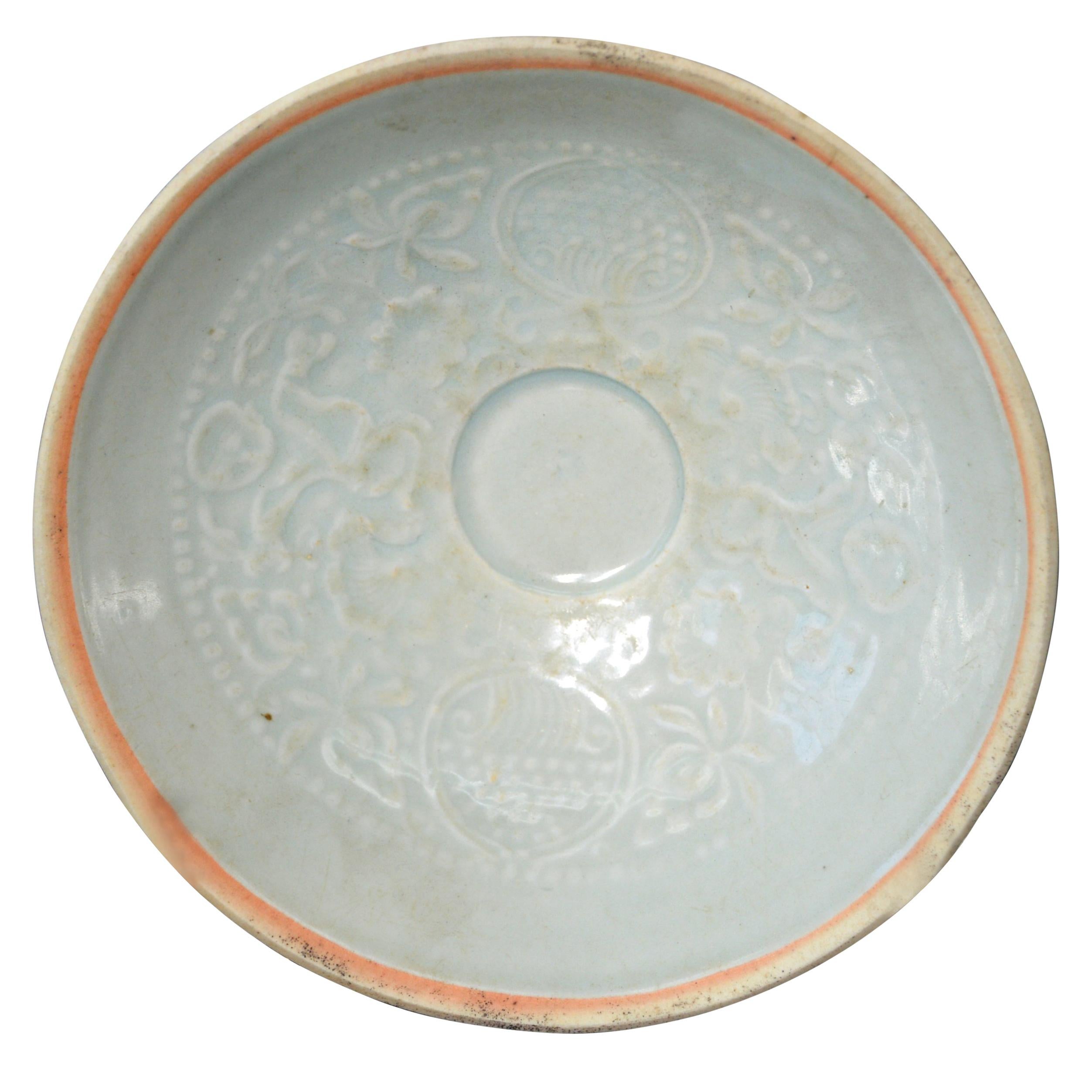 10th-13th Century Song Dynasty Chinese Celadon Porcelain Bowl with Floral Motifs