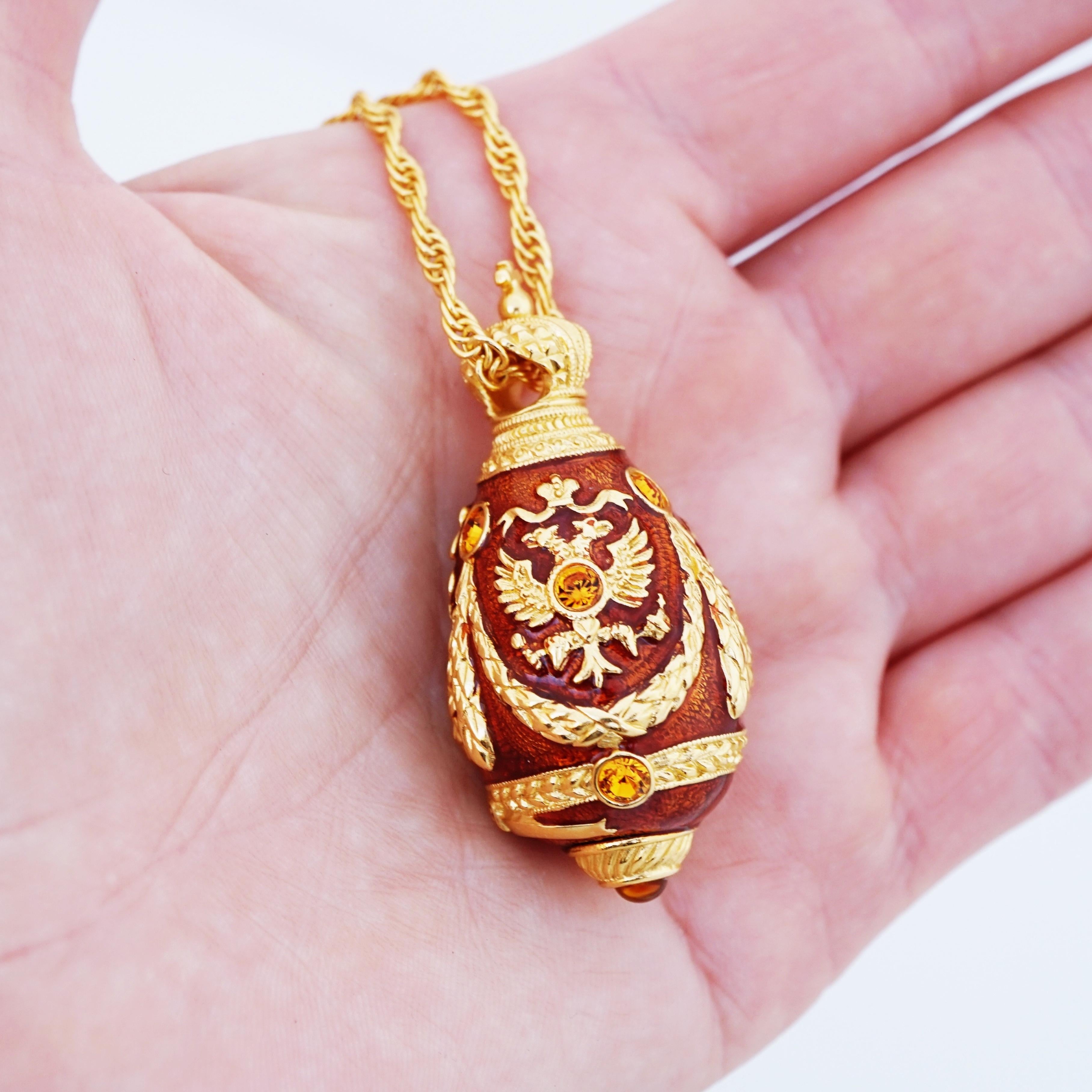 10th Anniversary Enamel Faberge Egg Pendant Necklace By Joan Rivers In Good Condition In McKinney, TX