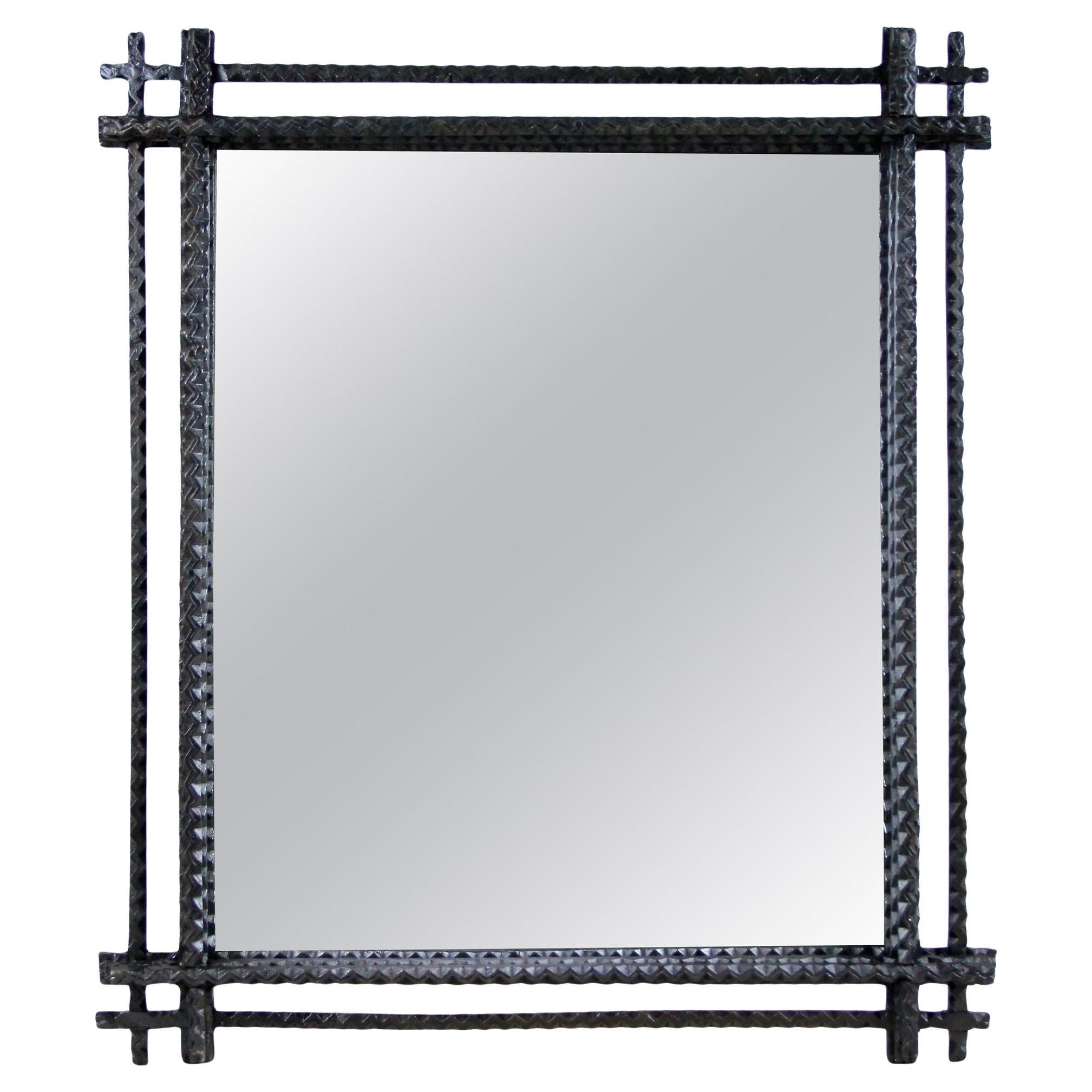 10th Century Rustic Tramp Art Wall Mirror, Notch Cut Design, AT circa 1880