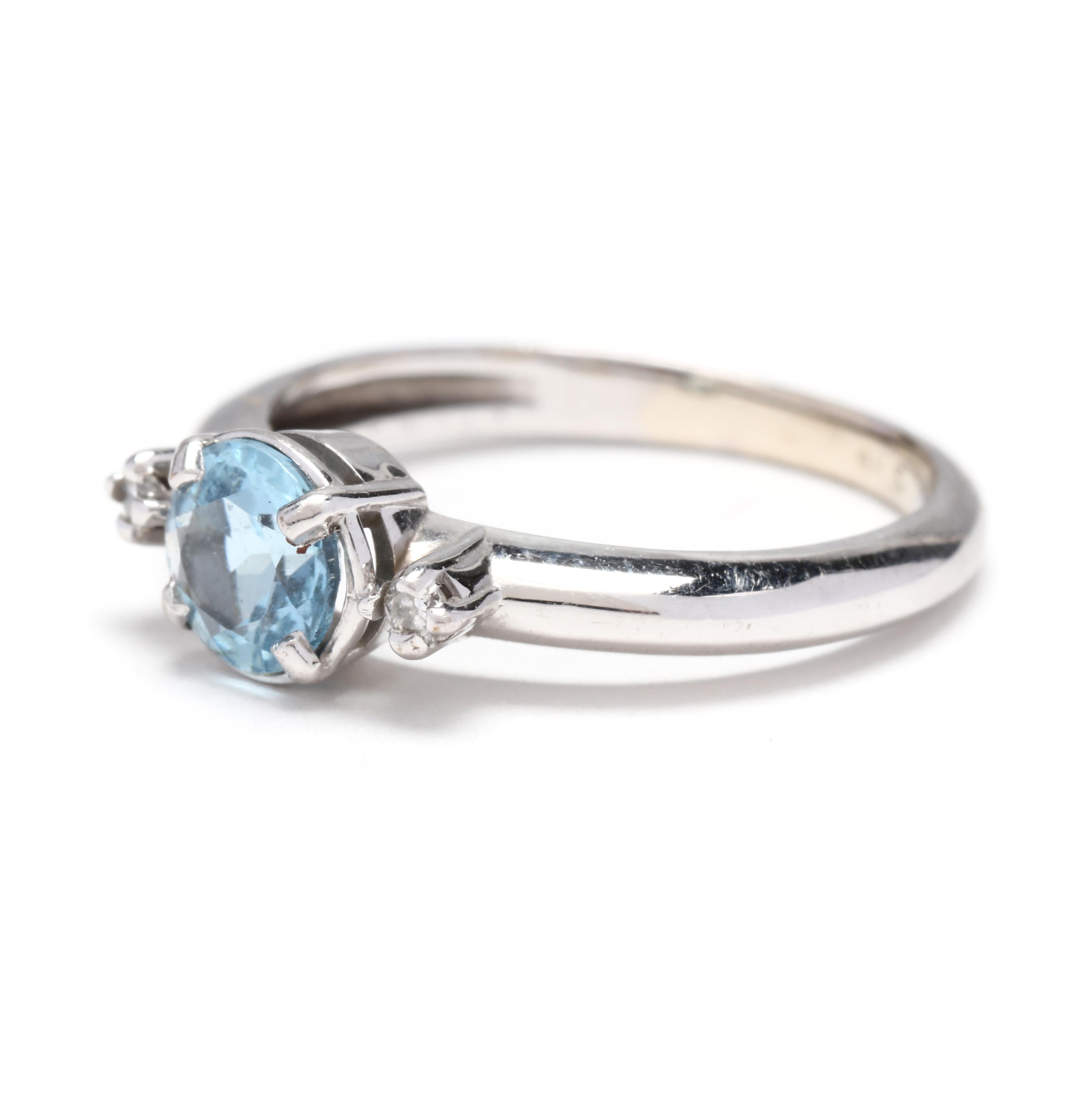 Round Cut 10W Blue Topaz & Diamond Ring