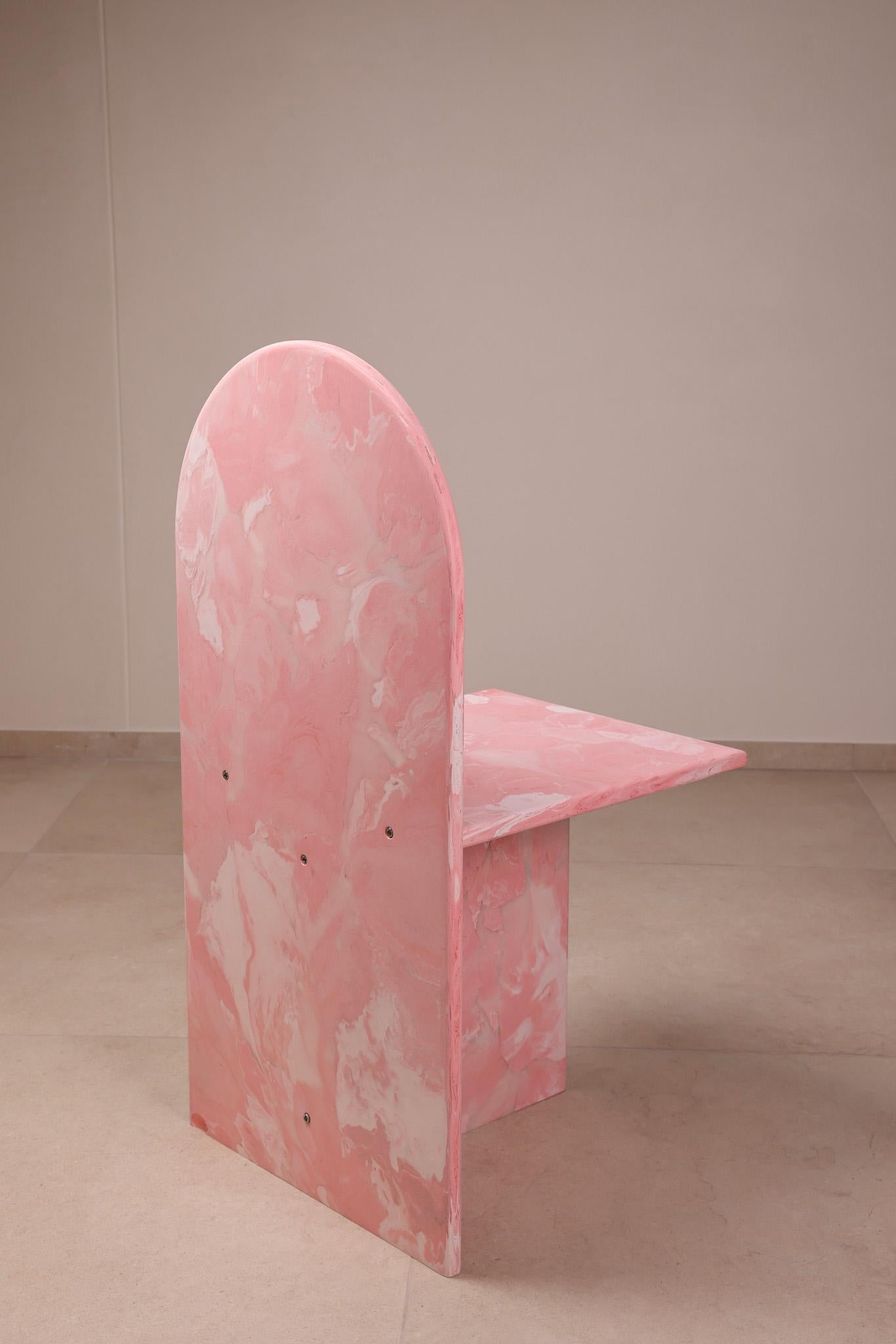 Hand-Crafted 10x Contemporary Chairs Pink 100% Recycled Plastic Handcrafted by Anqa Studios For Sale