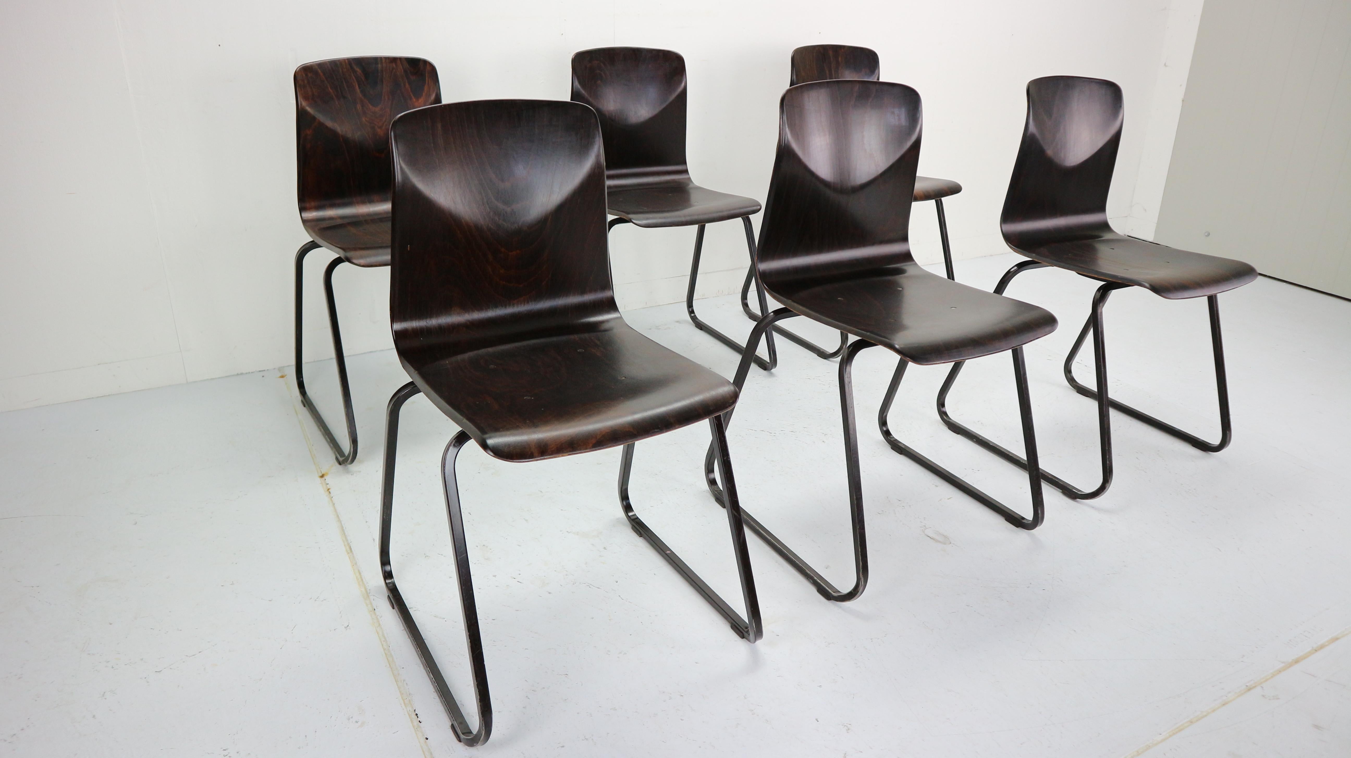 Mid-Century Modern 10x Industrial Vintage Chairs By Galvanitas&Pagholz, Thur-op-Seat