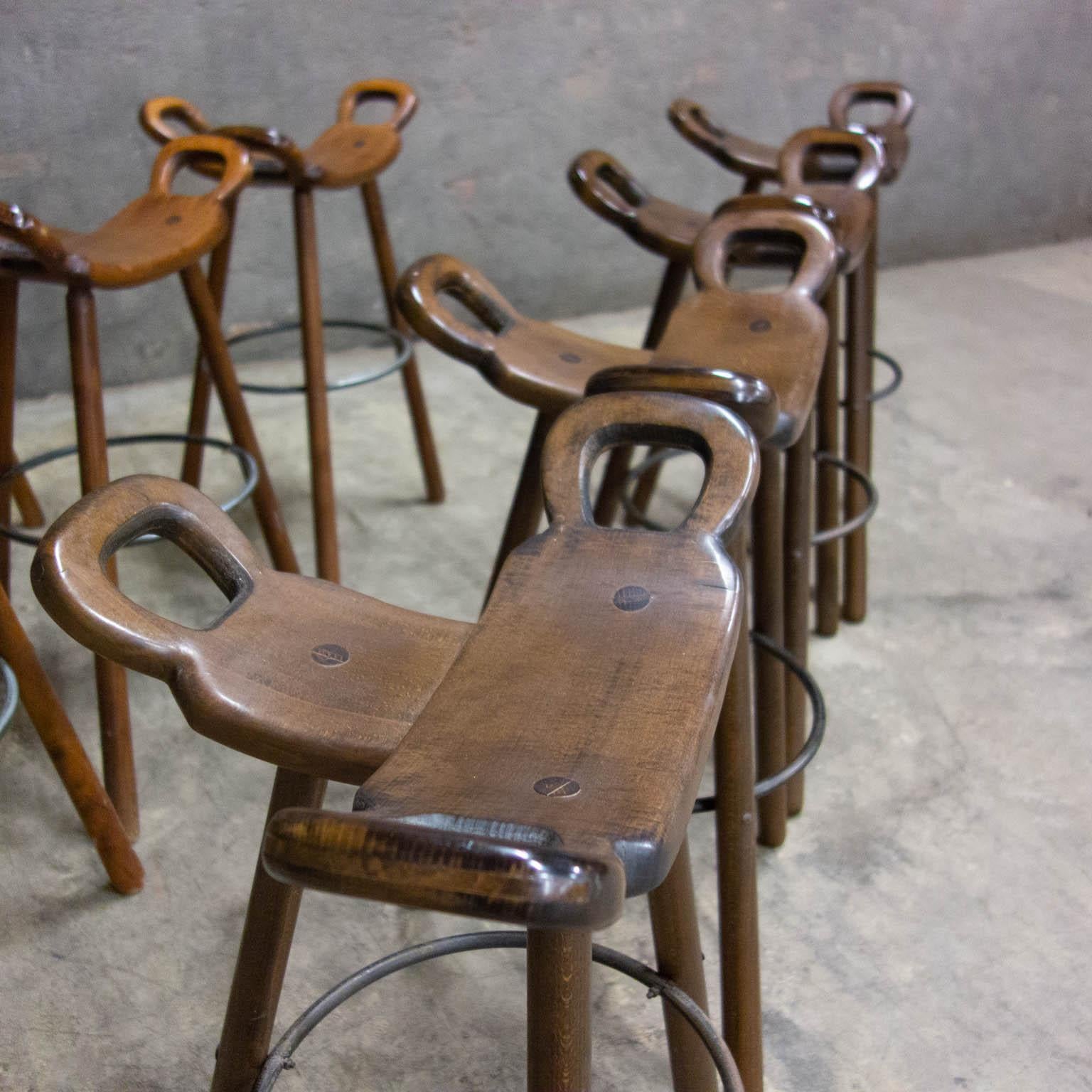 Late 20th Century 10x Midcentury Brutalist Spanish Bar Stool, Sergio Roderigues Style, Marbella For Sale
