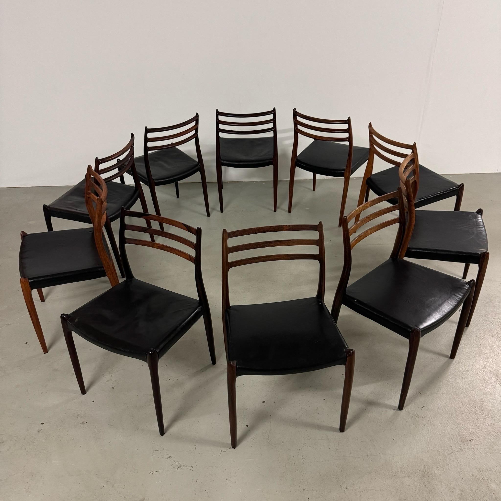 Scandinavian Modern 10x Model 78 Palisander Chairs by
Niels Otto Moller Denmark 1960s For Sale