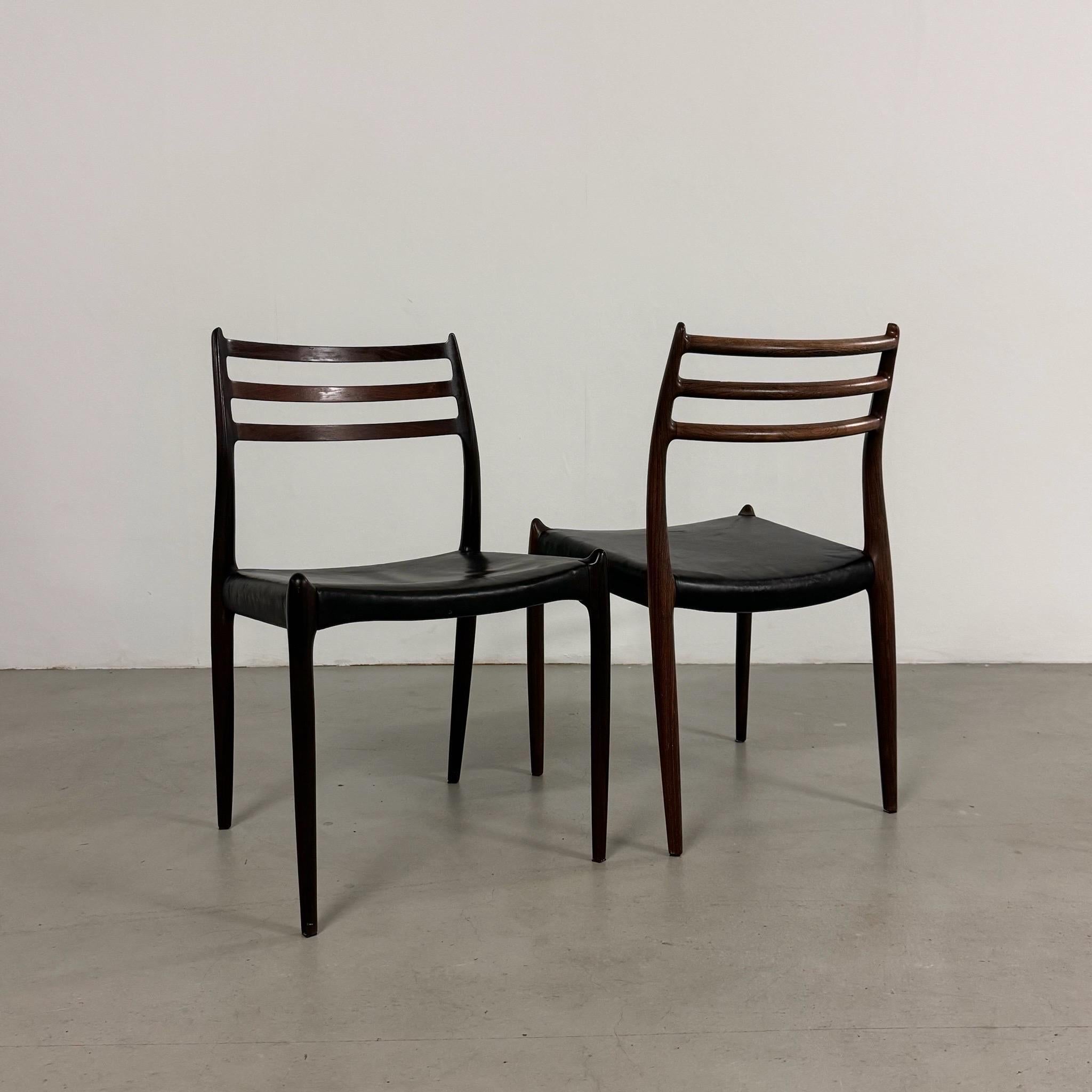 Leather 10x Model 78 Palisander Chairs by
Niels Otto Moller Denmark 1960s For Sale