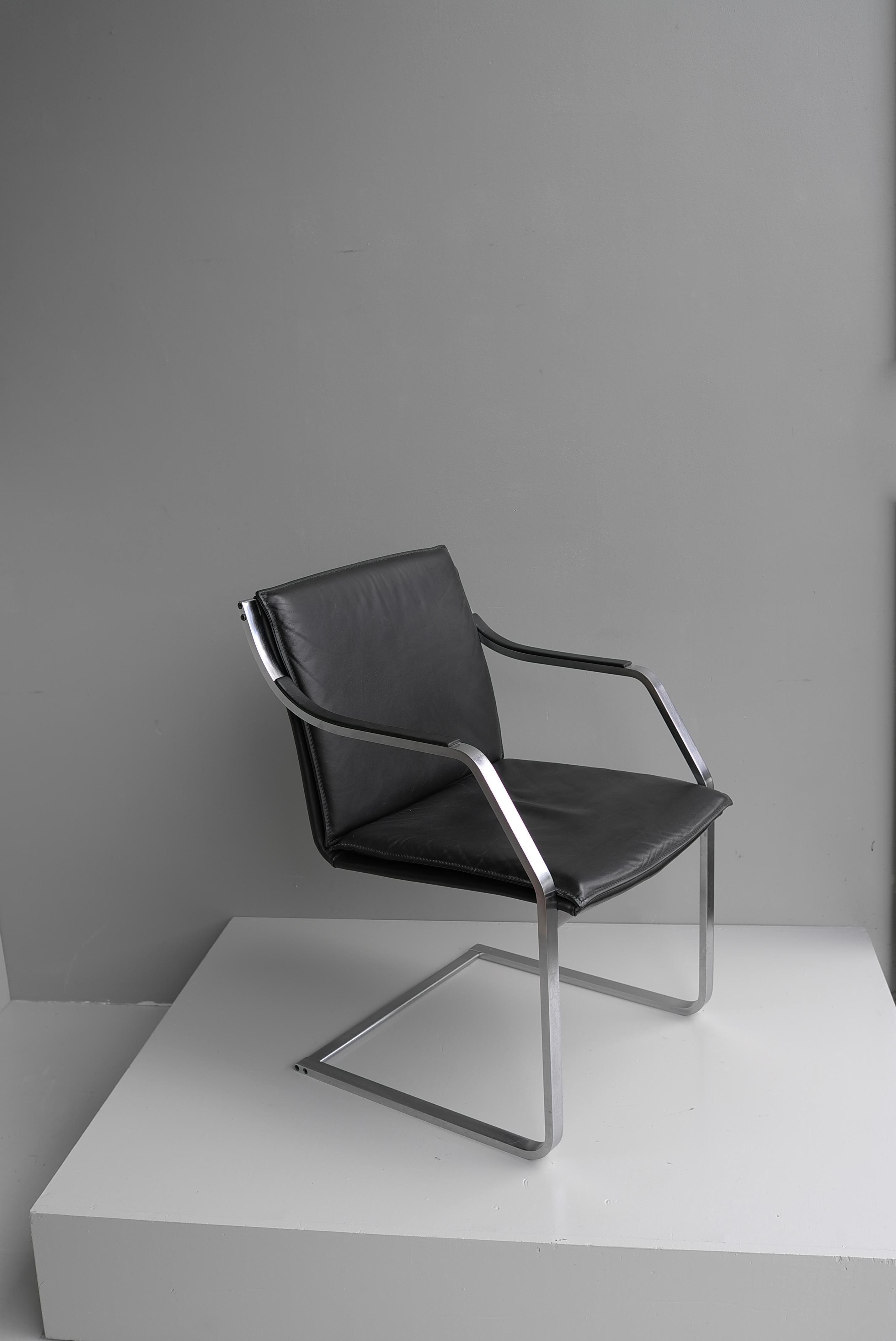 6x Walter Knoll Black Leather & Stainless Steel Office Chairs Rudolf B.Glatzel 5