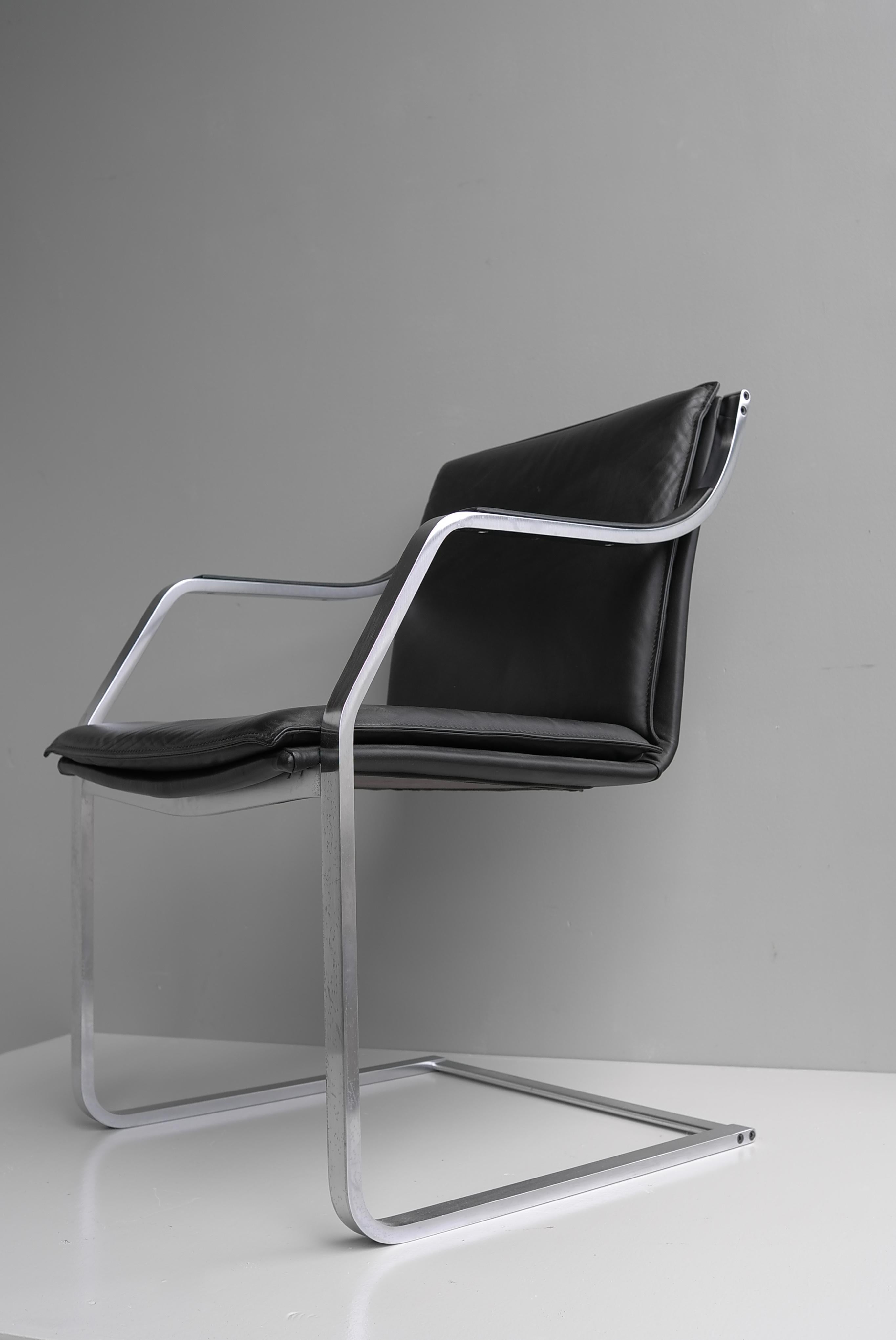 6x Walter Knoll Black Leather & Stainless Steel Office Chairs Rudolf B.Glatzel In Good Condition In Den Haag, NL