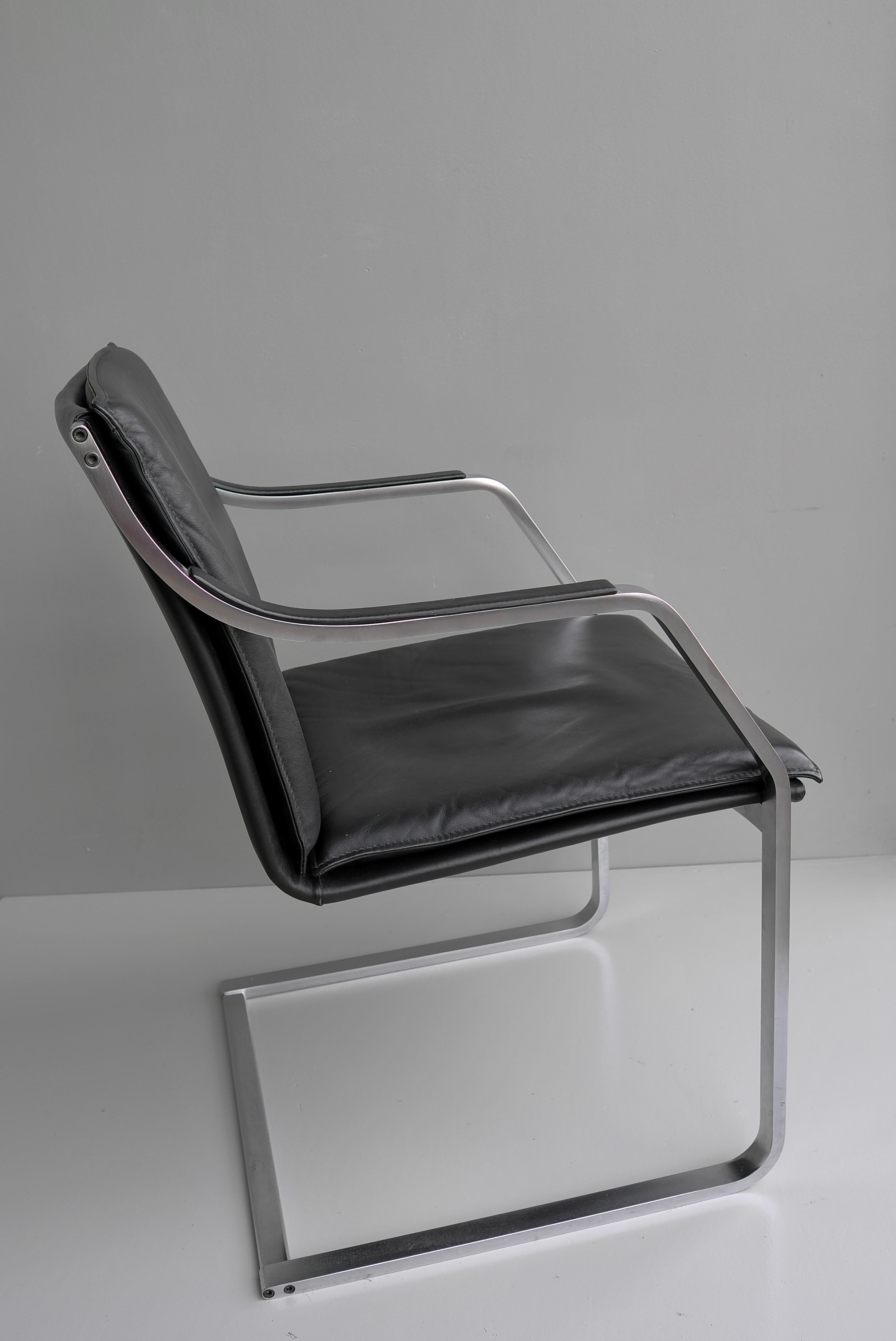 Late 20th Century 6x Walter Knoll Black Leather & Stainless Steel Office Chairs Rudolf B.Glatzel