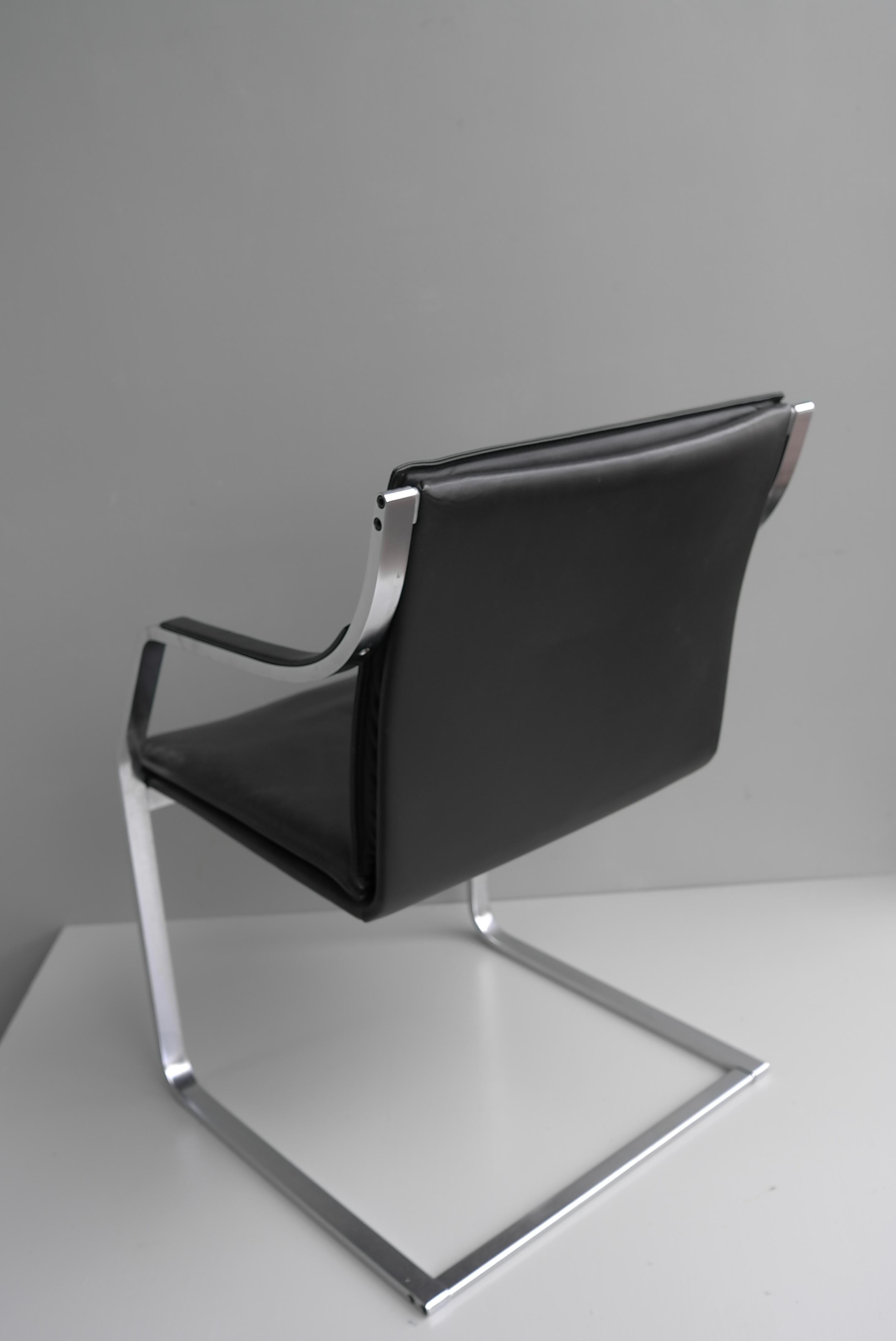 6x Walter Knoll Black Leather & Stainless Steel Office Chairs Rudolf B.Glatzel 1