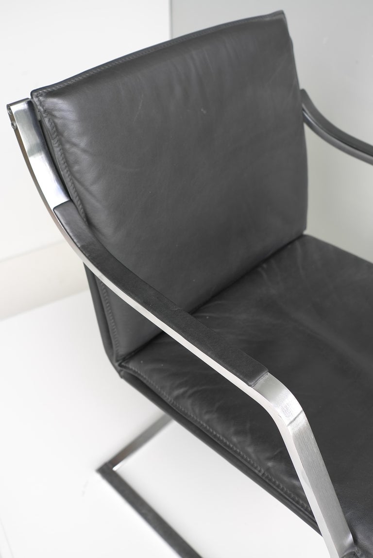 6x Walter Knoll Black Leather and Stainless Steel Office Chairs Rudolf